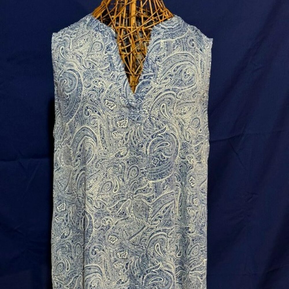 Chaus White & Blue Paisley Print Sleeveless Blouse, Size XL